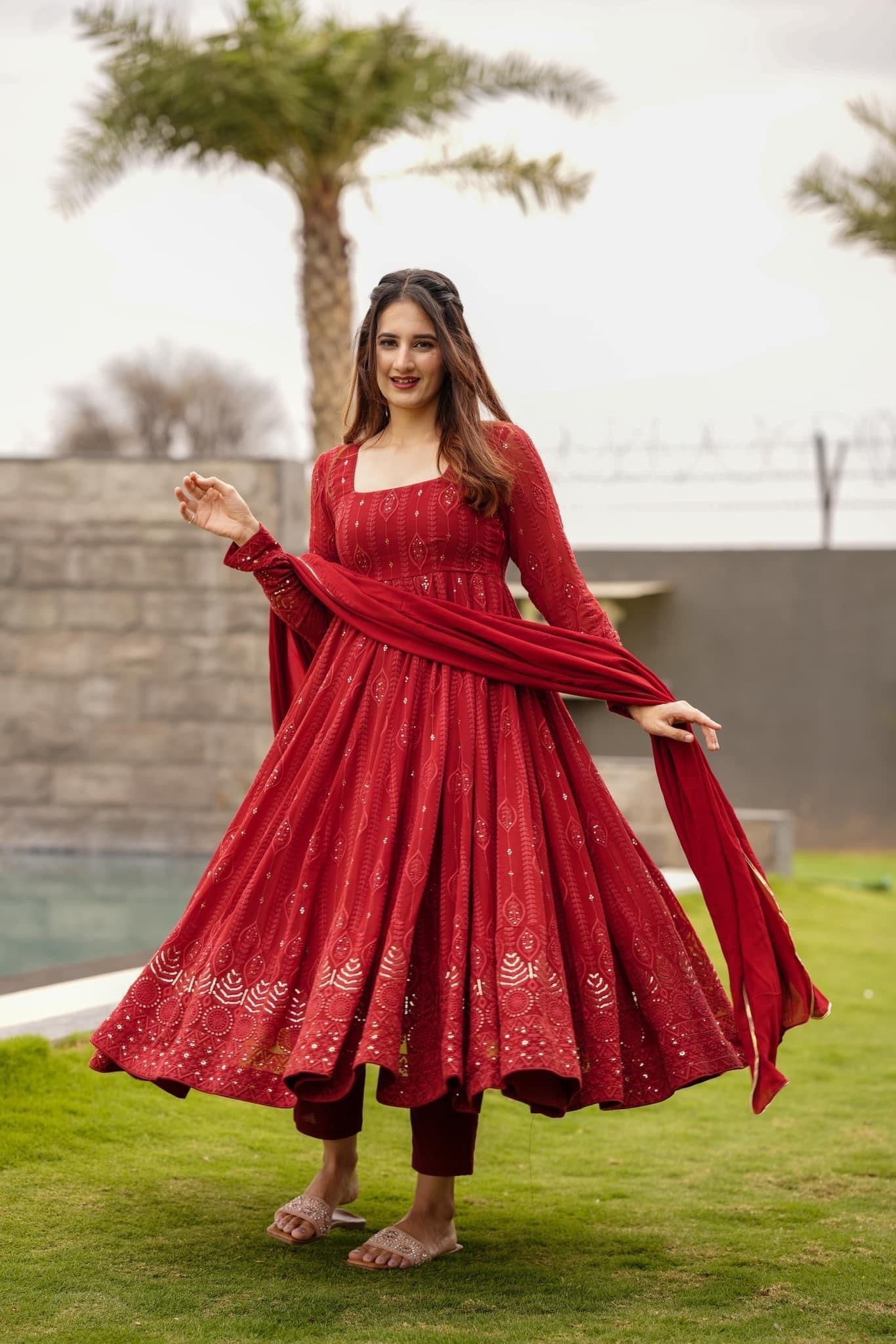 SANAYA'S' BLACK Or RED EMBROIDERED GEORGETTE SUIT SET G-101