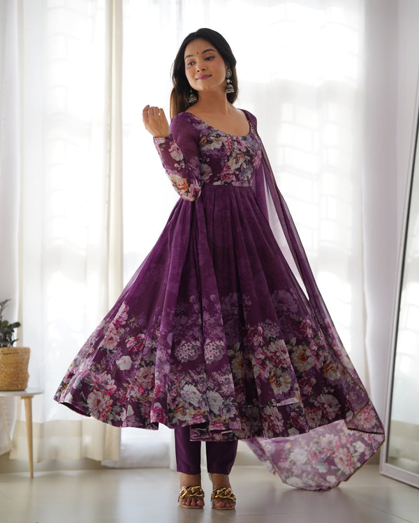 WINE FLORAL 3D ANARKALI