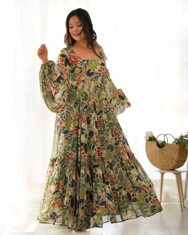 Sunaina Pista Colourfull Floral Gown Digital Printed Faux Georgette DKB-267