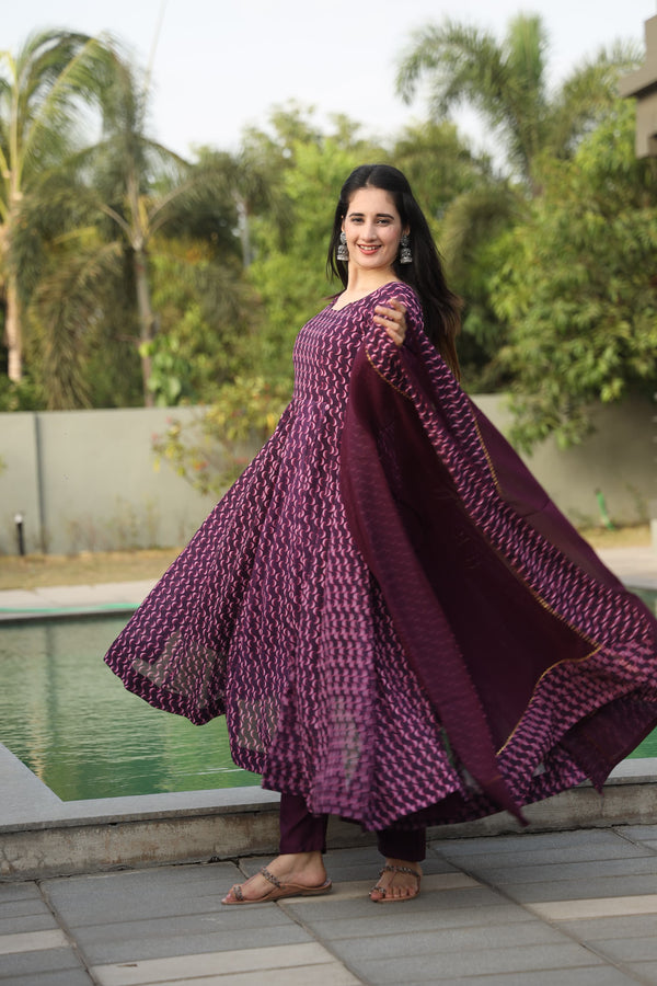 Dharani's Wine Coloured Anarkali Suit