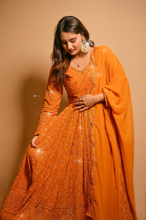 LIKSHA'S PREMIUM  ANARKALI SUT SET - 115 MUSTARD