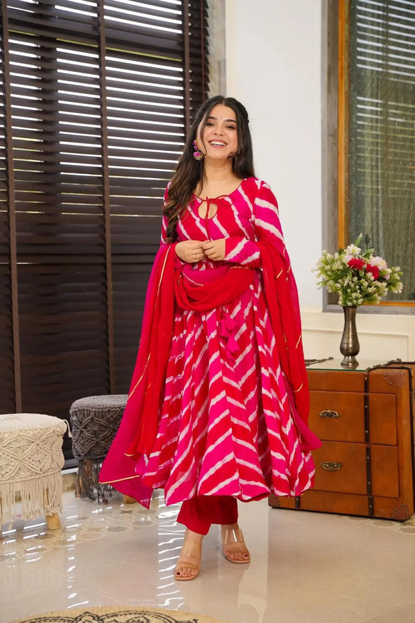 RED&PINK LEHERIYA SUIT SET-TD-140