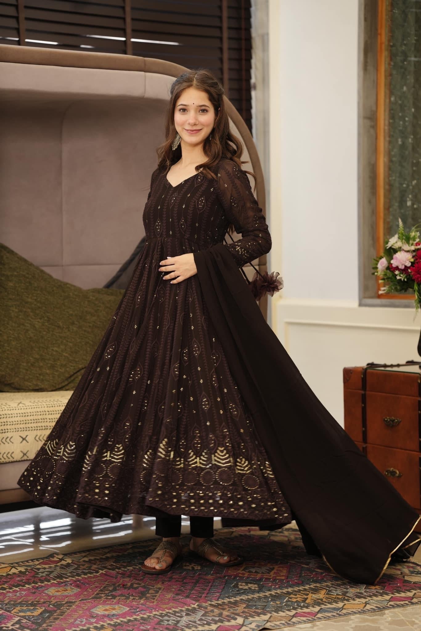 SANAYA'S' BLACK Or RED EMBROIDERED GEORGETTE SUIT SET G-101